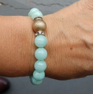 Pale aqua stone stretch bracelet gold crystals